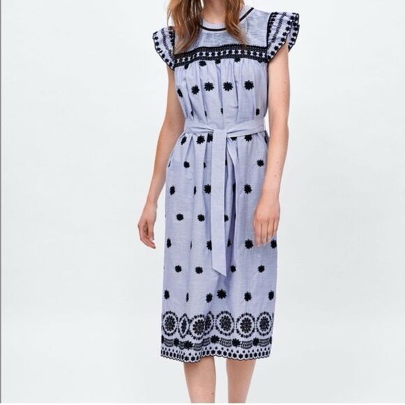Zara Blue and Black Embroidered Dress - Picture 1 of 11